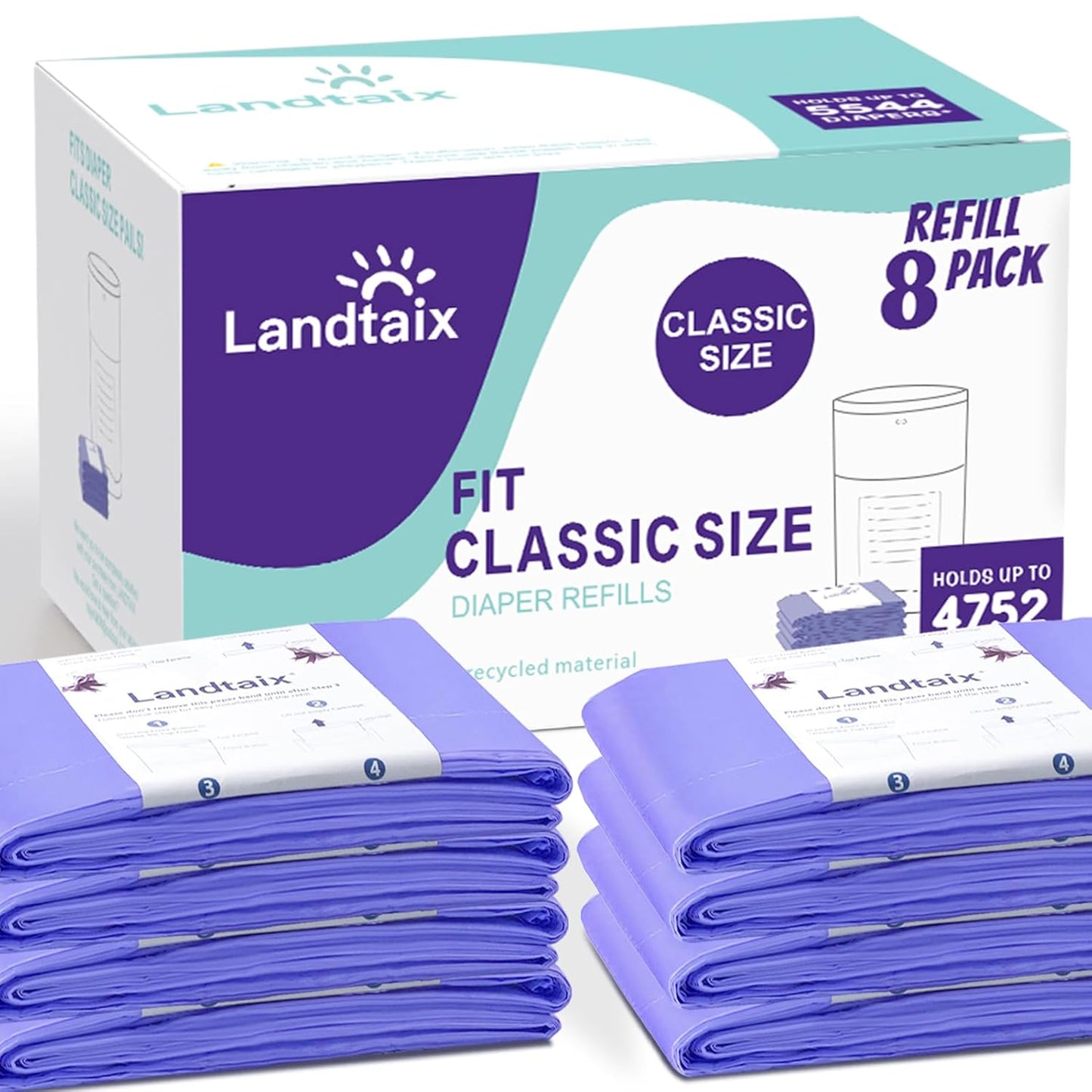 Refills Only Compatible with Dekor Classic Diaper Pail Refills|4 Pack for 2772 Diapers(Extra 40% Lengths)Diaper Pail Bags with Extra 30% Thickness Powerful Odor Eliminate Lavender Scent for Baby/Adult