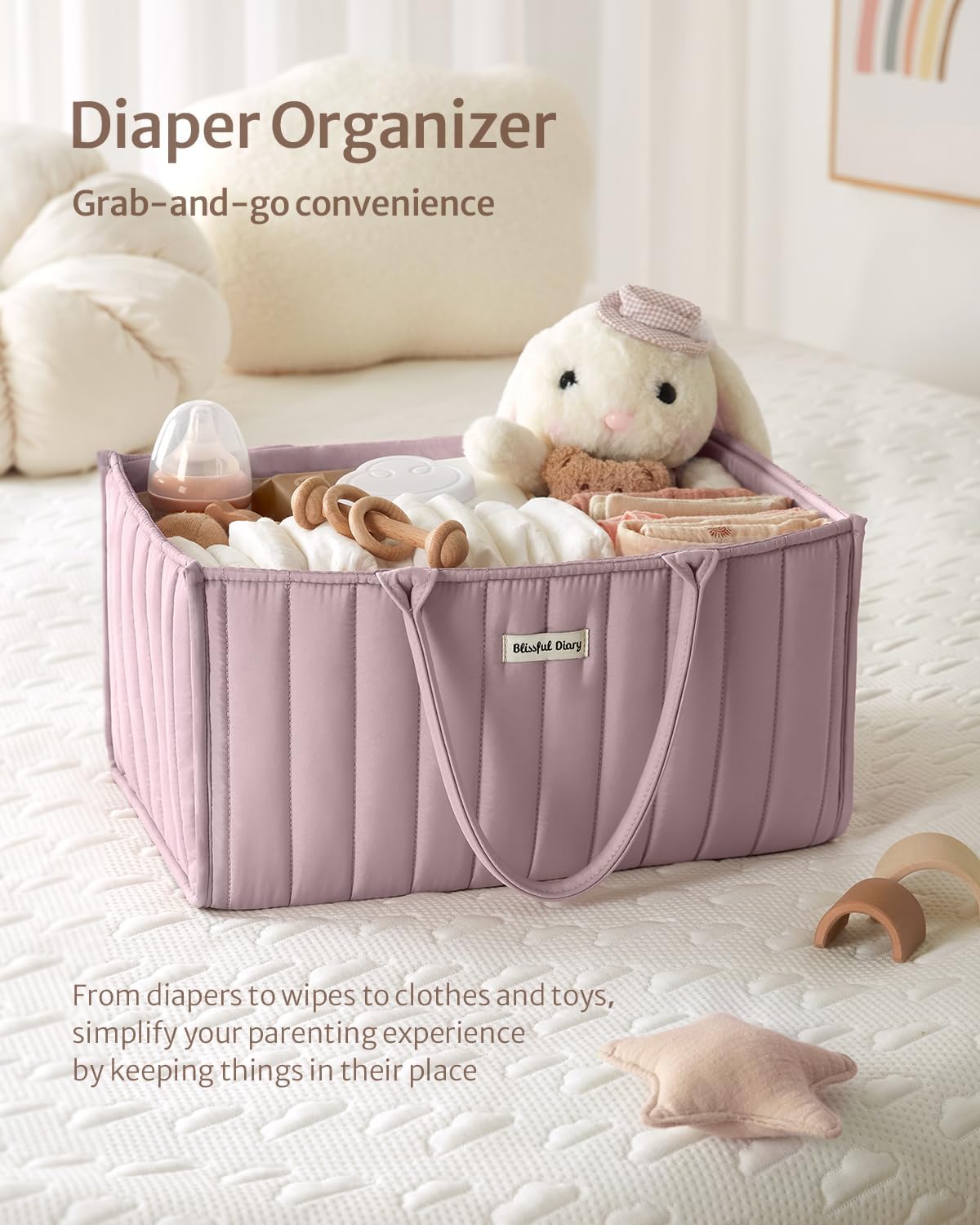 Blissful Diary Baby Diaper Caddy Organizer, Stylish Storage Basket for Newborn Essentials and Diaper Station, Gift for Baby Shower and Registry Must-Have, Mocha Brown