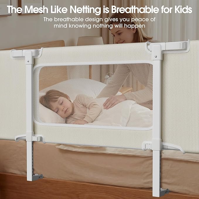 NUTIKAS 58" Bed Rails for Toddlers, Extra Long Side Folding Baby Bed Rail Guard for Queen & King Size Bed, Collapsible Kids Bedrail with Adjustable Height