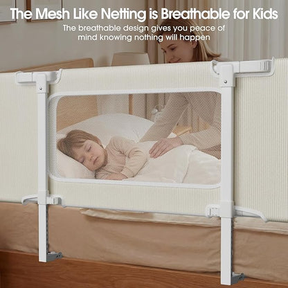 NUTIKAS 58" Bed Rails for Toddlers, Extra Long Side Folding Baby Bed Rail Guard for Queen & King Size Bed, Collapsible Kids Bedrail with Adjustable Height