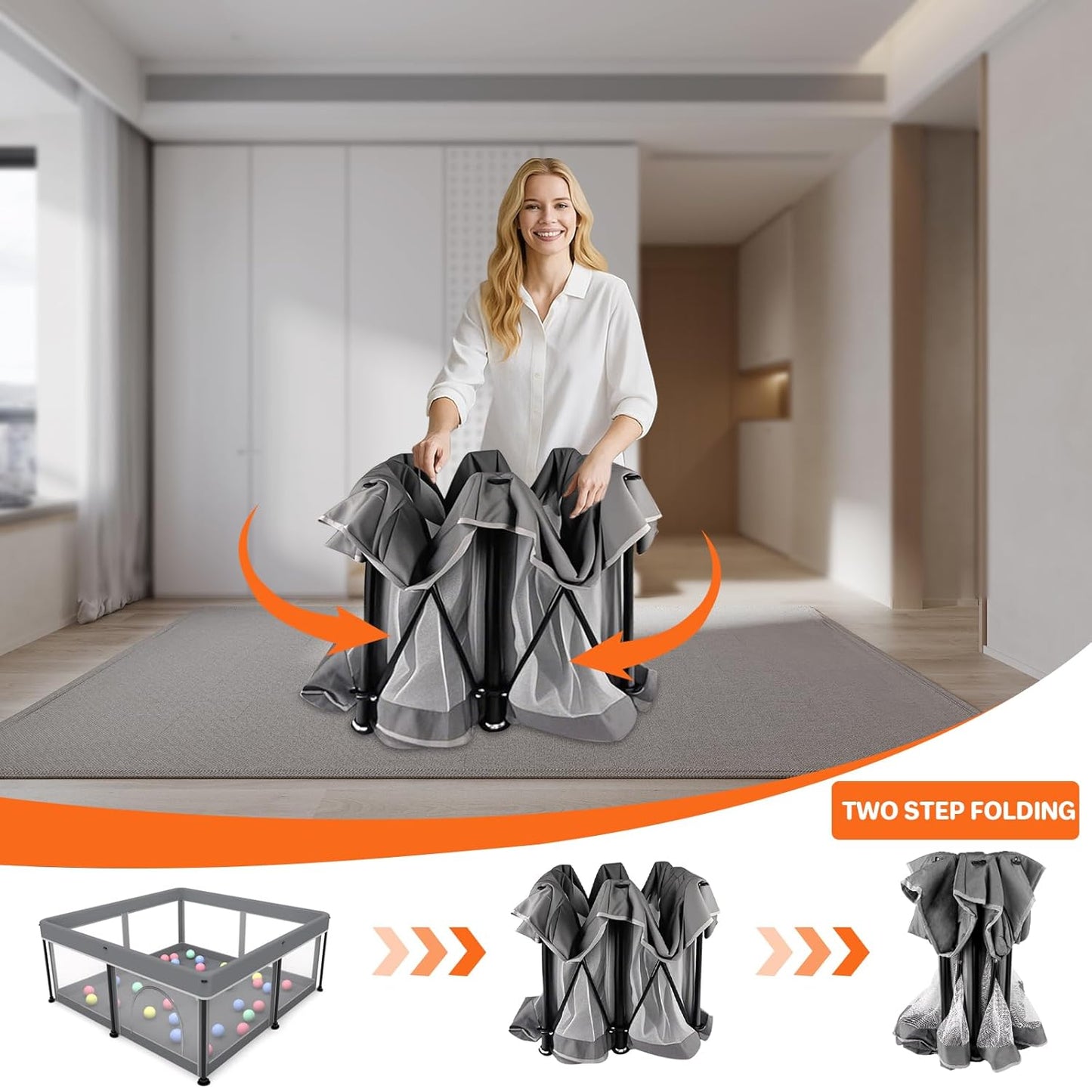 Foldable Baby Playpen with Mat - Portable,Spacious & Sturdy Playpen for Babies and Toddlers,Quick 1-Minute Setup,Travel-Friendly, Collapsible Play Pen for Indoor and Outdoor Use (Grey, 50x50 inches)