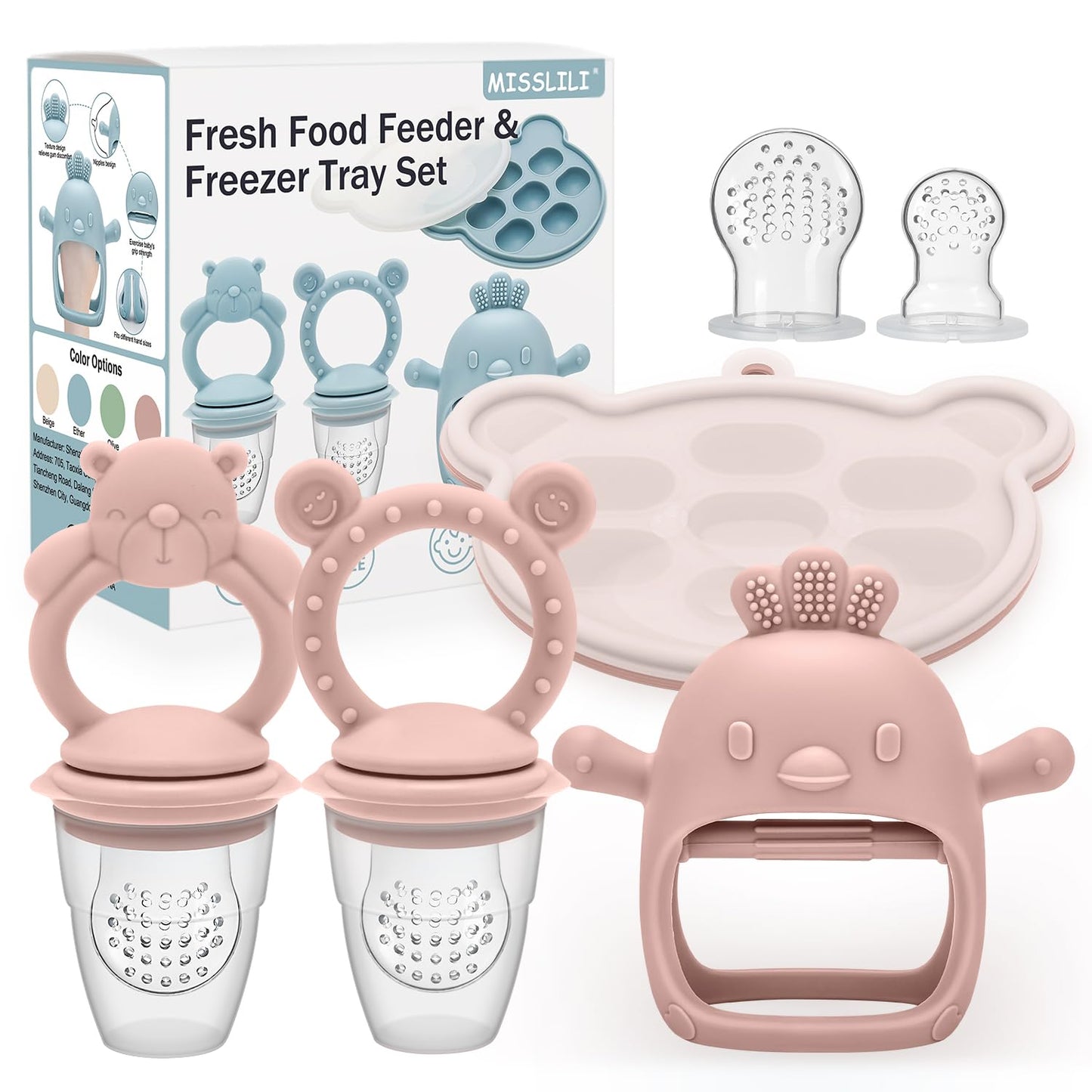 MISSLILI Baby Silicone Fruit Food Feeder Pacifier & Breastmilk Popsicle Freezer Molds,BPA Free Baby Food Storage Containers Frozen Ice Tray for Baby Feeding Safely, Infant Fruit Teething Toy (Blue)