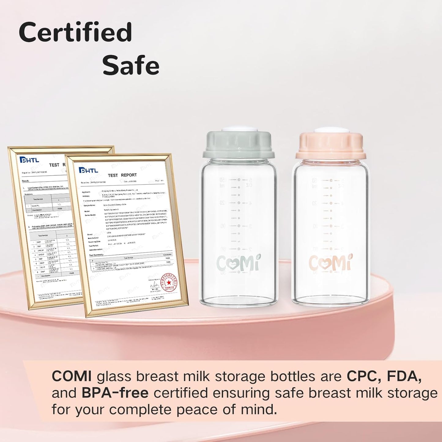 COMI Natural Glass Baby Bottle,Breastmilk Storage Bottle for Fridge,Breast Milk Container,Breast Pump Bottle Compatible with Medela Breast Pump,BPA Free,2PCS (5oz,2 Gray Lids)