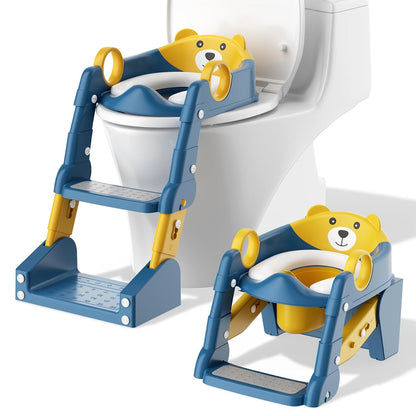 Potty Training Seat,Toddler Toilet Seat for Boys Girls,3-in-1 Potty Training Toilet and Chair with Step Stool Ladder,Anti-Slip Height Adjustable Foldable Splash Guard for Kids (Grey)