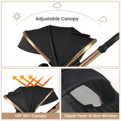 INFANS 2 in 1 Baby Stroller, Folding Newborn Pram Convertible Stroller Bassinet for Infant Foldable High Landscape Shock Absorption with Reversible Seat Aluminum Structure for Pushchair