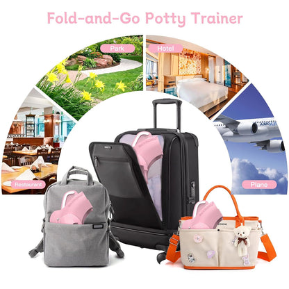 Foldable Travel Potty Seat for Toddler, Portable Toilet Training Seat for Kids on The Go, Fits Round & Oval Toilets with Non-Slip Base & Travel Bag for Car Airplane Essentials, Grey