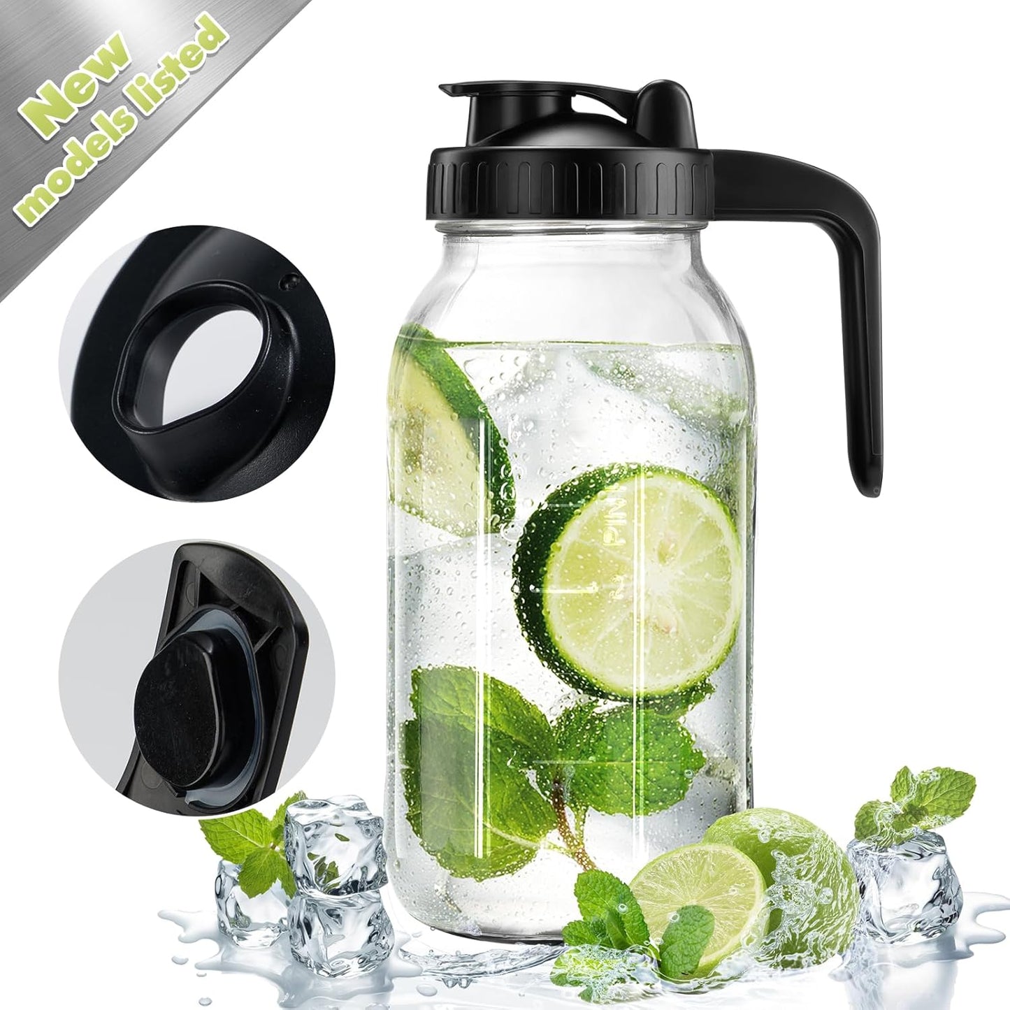 32oz Glass Pitcher with Lid & V-shaped Pour Spout - 1 Quart Breastmilk Pitcher Double Leak Proof, Creamer Container for Sun Tea, Juice, Cold Brew Coffee, Breastmilk Storage Container