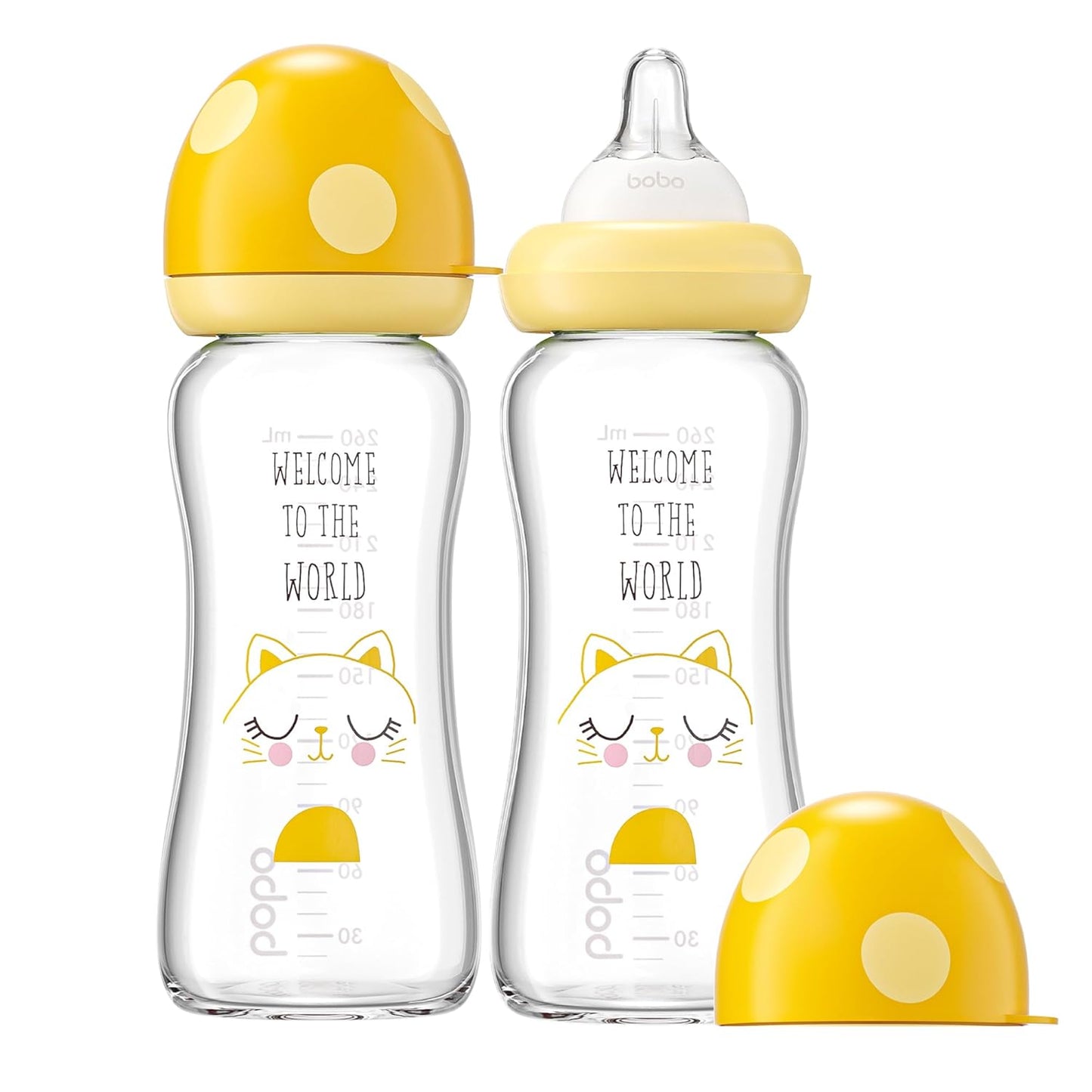 YOHKOH Natural Glass Baby Bottle with Level 1 Slow Flow Nipple, Newborn Anti-Colic Baby Bottles, Wide Neck Mushroom Baby Glass Bottle (Multicolour-A, 3.4oz (Pack of 4))