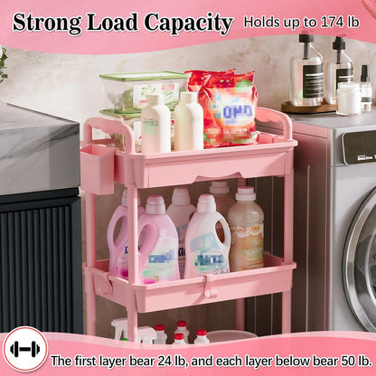 SUNALLY 3 Tier Rolling Cart with Drawer, Bathroom Storage Organizer with 2 Lockable Wheels, Multifunctional Rolling Storage Cart for Bathroom, Kitchen, Office, Craft, Makeup, Baby Essentials, White
