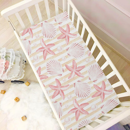 Fitted Crib Sheets Turtle Sea Horse Stretchy Portable Playard Sheets for Baby Toddler, Breathable Soft Mini Crib Mattress 39 x 27 in for Boys and Girls