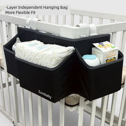 Hanging Baby Diaper Caddy, 3-in-1 Diaper Caddy Organizer Holder For Baby Crib, Nursery Organization Diaper Stacker Storage For Crib, Changing Table-Grey