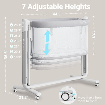 Electric Baby Bassinet, 7 Height Adjustable Rocking Bassinet for Baby, Auto Infant Sleeper with Timer, 12 Lullabies, Wheels, Smart Rocking Crib for Newborns, Beige