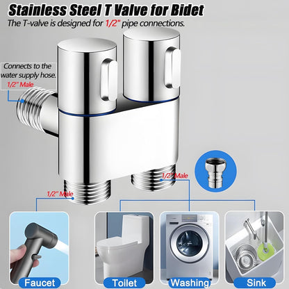 Handheld Bidet Sprayer for Toilet, Handheld Sprayer Kit, Baby Cloth Diaper Sprayer Set for Feminine Wash- Easy to Install - Stainless Steel (Silver)