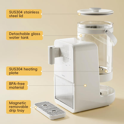 Instant Warm Water Dispenser, Water Warmer for Baby Formula, Adjustable Temperature & Volume, Hot Water Dispenser for Baby Bottle with Night Light, Detachable 3L Glass Water Tank, 7x24H Keep Warm