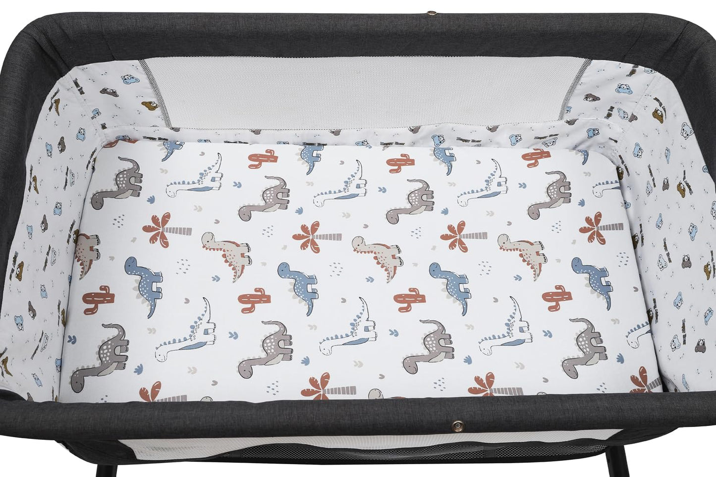 Bassinet Sheet Set 2 Pack Snug Fitted Bedside Sleeper Bassinet Sheets, Stretchy Ultra Soft, Unisex Boy Girl, Light Blue & Dinosaur