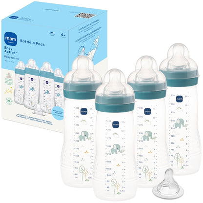 MAM Easy Active Baby Bottle 2 Pack, 11oz, BPA Free, Fast Flow Silicone Nipple, Anti-Slip Grip, Leak-Proof, 4+ Months, Cotton