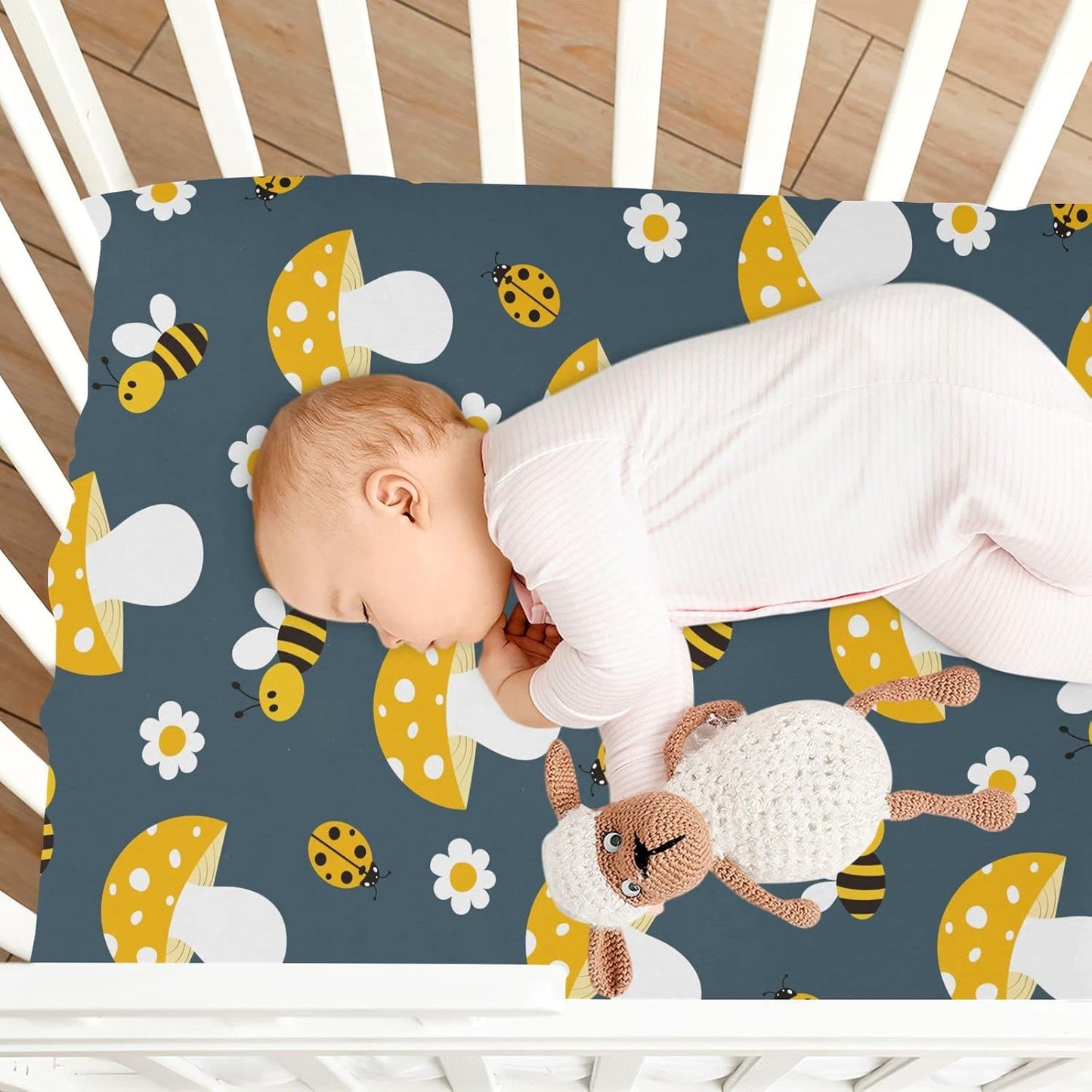Fitted Crib Sheets White Bears with Clouds Stretchy Portable Playard Sheets for Baby Toddler, Breathable Soft Mini Crib Mattress 39 x 27 in for Boys and Girls