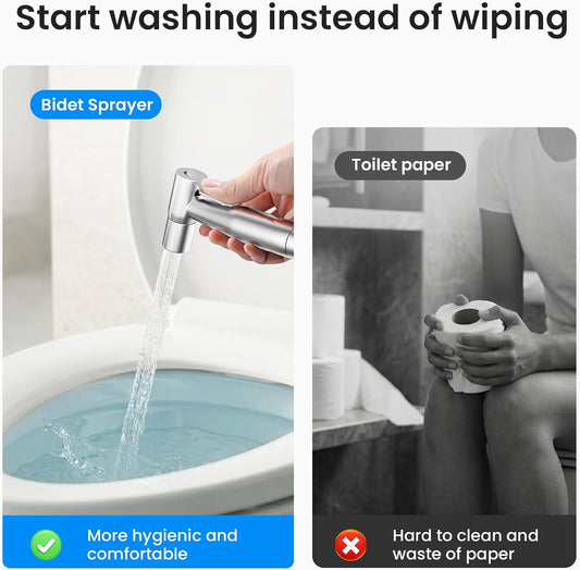 Arofa Handheld Toilet Bidet Sprayer for Toilet-Adjustable Water Pressure Control with Bidet Hose for Feminine Wash, Stainless Steel Brushed Nickel Bidet Faucet Cloth Diaper for Baby Wash