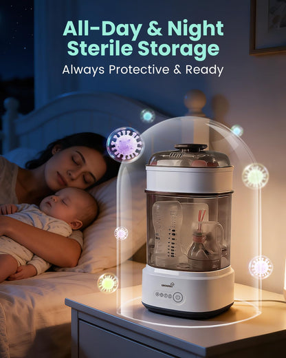 GROWNSY Bottle Sterilizer and Dryer, Compact Electric Steam Baby Bottle Sterilizer (Esterilizador de Biberones), Bottle Sanitizer for Baby Bottles, Pacifiers, Pump Parts