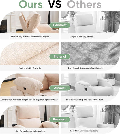 Rocking Chair Nursery with Adjustable Armrest for Breastfeeding, Glider Recliner Nursery Chair with Massage and Heat, Power Swivel Rocker Recliner with Adjustable Headrest, Corduroy, Beige
