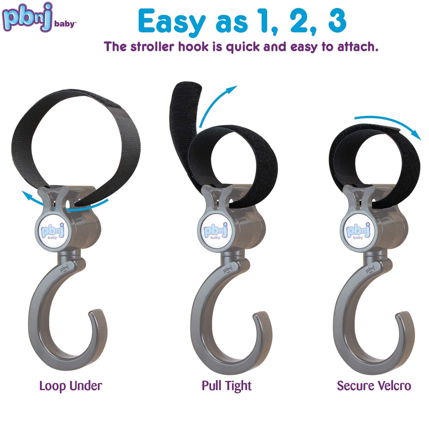 PBnJ baby Stroller Hooks 2 Pack Organizer Clip Travel Purse Shopping Diaper Bags