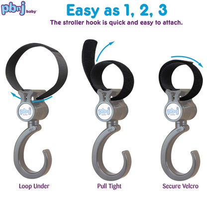PBnJ baby Stroller Hooks 2 Pack Organizer Clip Travel Purse Shopping Diaper Bags