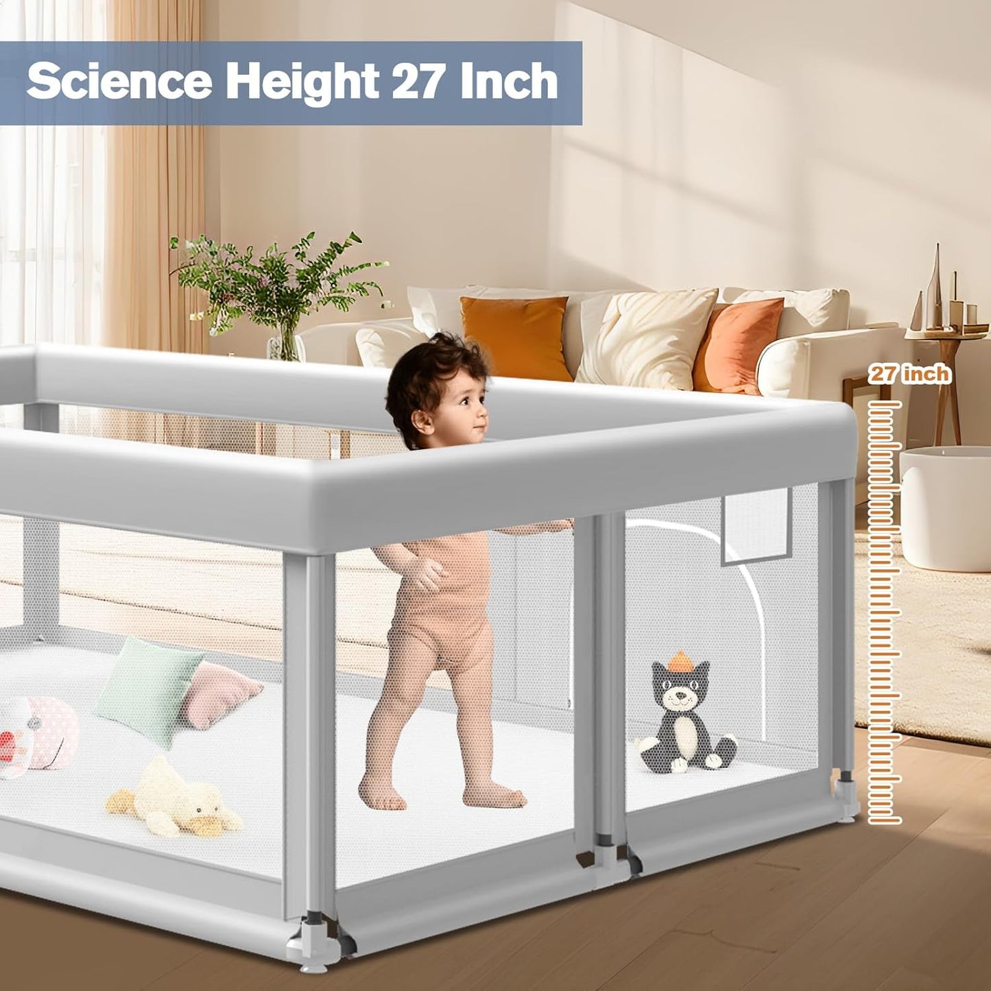 Large Baby Playpen for Babies and Toddlers, Playpen 74×50, Large Baby Play Yards Indoor & Outdoor, Sturdy Safety Baby Play Pen with Soft Breathable Mesh, Toddlers Activity Center with Anti-Slip Base