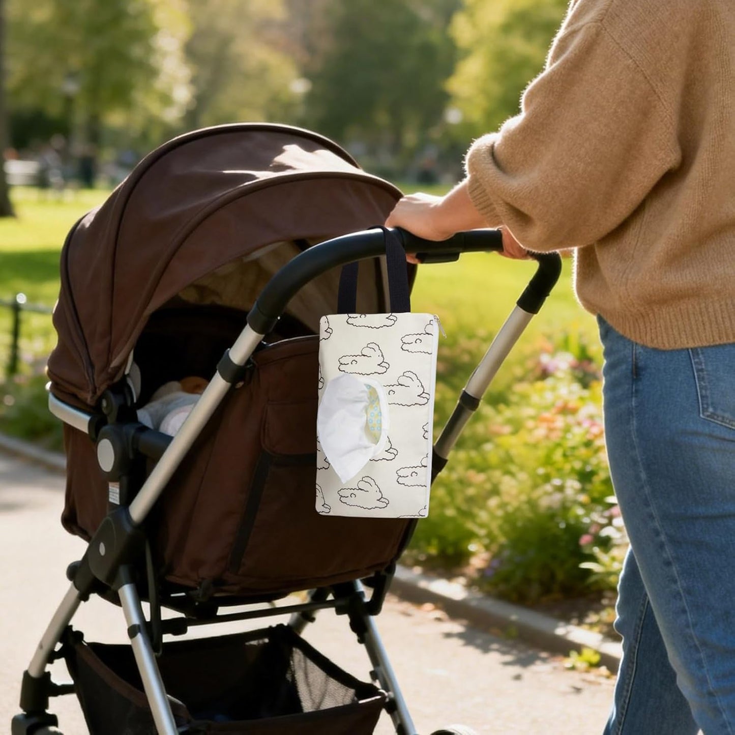 Quilted Baby Wipe Holder Quilted Wipe Pouch Portable Hanging Floral Wet Wipes Bag for Car, Stroller