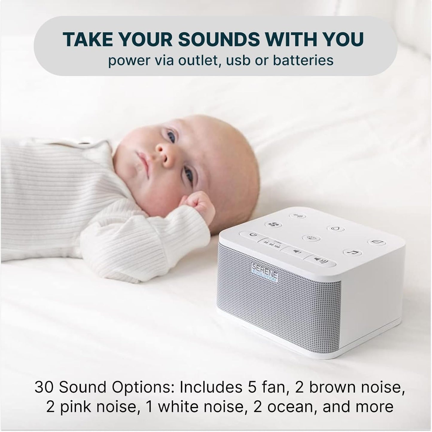 Serene Evolution 45 Sound Portable White Noise Machine - Sleep Sound Machine for Adults, Kids, Baby, Home, Office Privacy - White Noise Machine for Office - Nature Sound Machine - White Noise Maker