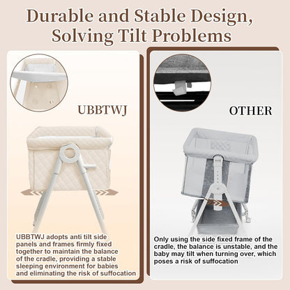 Baby Bassinet Bedside Crib for Newborn, 4-in-1 Baby Bassinet Bedside Sleeper with Mesh & Mattress, Easy Move Crib for Newborns with Lockable Wheels & Storage Basket, 4-Adjustable Height(Grey) | Bassinet with Wheels, Storage Basket, 4 Height Adjustable
