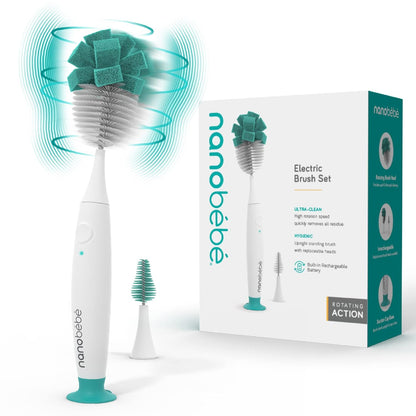 Nanobebe Baby Bottle Cleaner Replacement Heads - for E-Brush Electric Rechargeable Bottle Cleaning Brush and Flexy Brush in Gift Sets, for Baby Accessories, Pacifiers, and Sippy Cups - 4pk, Grey