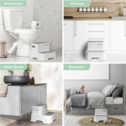 COOSEYA 2 Step Stools for Kids,Toddler Step Stool for Bathroom Sink,No-Slip Double up Stepping for Toddlers Bathroom, Multifunctional Toilet Potty Stool for Kids,Toilet Potty Training(2 Packs)