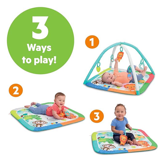 Bright Starts Wild Wiggles Jungle Jubilee Foldaway Activity Gym for Ages Newborn & Up, Unisex Safari Theme with Space Saving Design, 5 Toys Included