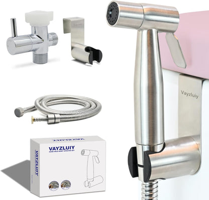 Vayzluiy Handheld Toilet Bidet Sprayer for Toilet-Adjustable Water Pressure Control with Bidet Hose for Feminine Wash, Stainless Steel Brushed Nickel Cloth Diaper for Baby Wash (Stainless Steel, 1)