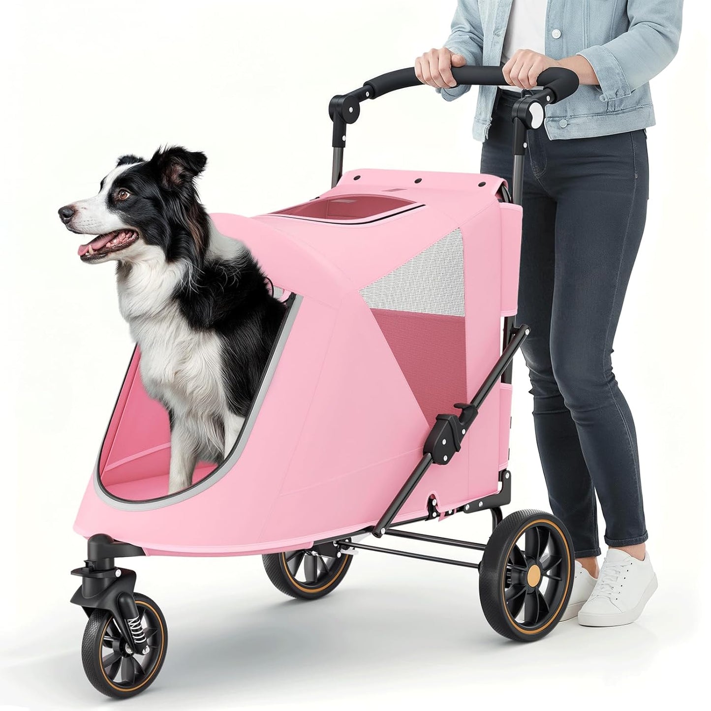MoNiBloom Large Pet Stroller with Anti-Slip Ramp, Heavy Duty Dog Stroller Up to 99lb, Safe & Gentle Mobility Aid, All-Terrain Wheels, Idea for Injured, Disabled, & Senior Dog