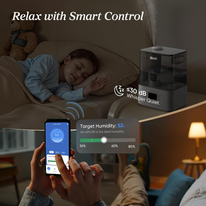LEVOIT Humidifiers for Bedroom Large Room Home, (6L) Cool Mist Top Fill Essential Oil Diffuser for Baby & Plants, Smart App & Voice Control, Rapid Humidification & Auto Mode - Quiet Sleep Mode, Gray
