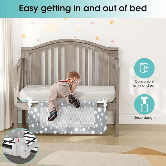 NUTIKAS Crib Rail Guard for Toddlers - 35.4" Toddler Bed Rails Convertible Safety Side Protector Swing Down Mesh Breathable Bed Barriers with Reinforced Anchor Safety