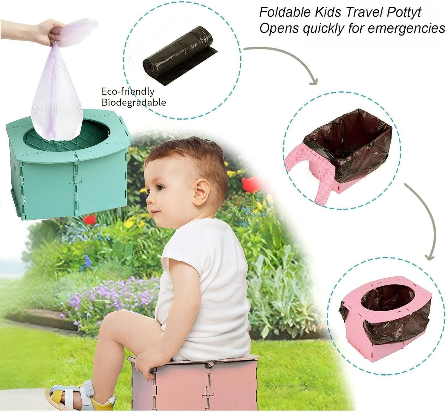 VUFVOID Travel Potty for Kids, Reusable Portable Folding Potty for Toddler, Travel Foldable Toilet for Travel Outdoor Camping, Toddler Potty Seat for Baby Training (Yellow)