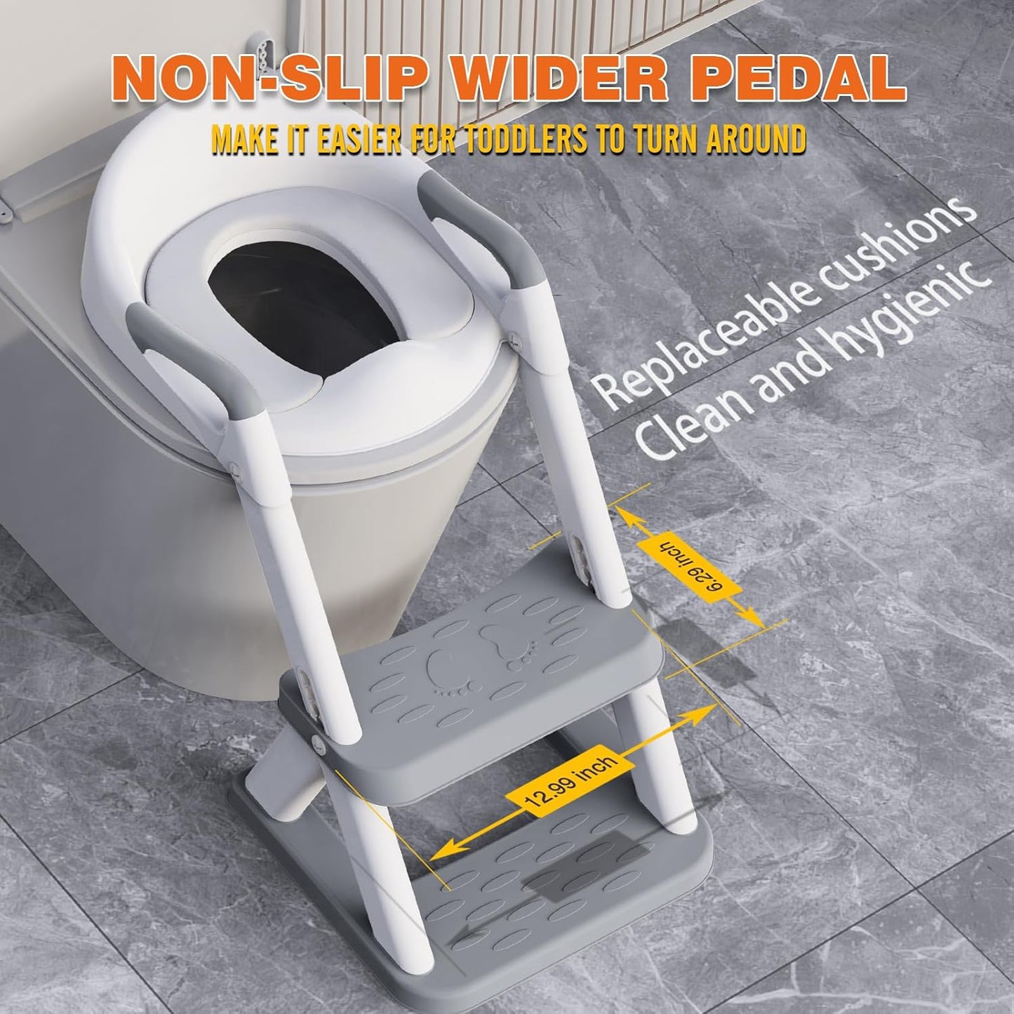 Potty Training Seat, SKYROKU Upgrade Toddler Toilet Seat for Kids Boys Girls, 2 in 1 Potty Training Toilet, Splash Guard Anti-Slip Pad Step Stool,New Sector-Shape Stabilized Base (8899+Grey)