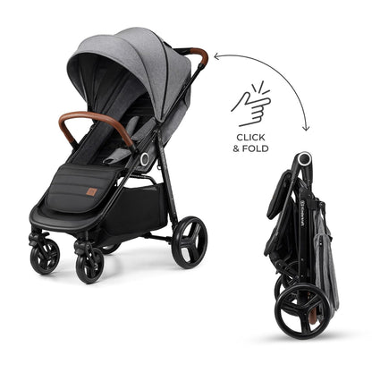 Kinderkraft Grande Plus Kinderkraft Buggy from Birth to 48.5 lb, one-Hand Folding, Reclining Position, Large Canopy with Window, All 4 Wheels dampened, Spacious seat, Black