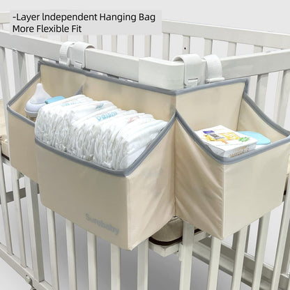 Hanging Baby Diaper Caddy, 3-in-1 Diaper Caddy Organizer Holder For Baby Crib, Nursery Organization Diaper Stacker Storage For Crib, Changing Table-Grey