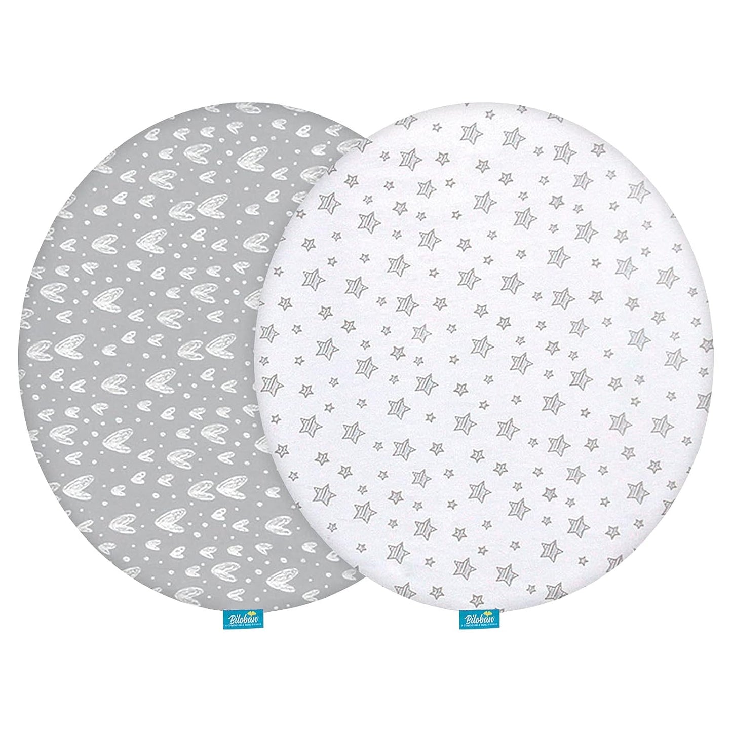 Bassinet Sheets Fit for Simmons Kids By The Bed City Sleeper Bassinet(Twins), Moses Basket and Hospital Bassinet, 100% Cotton, 2 Pack, Gray and White Print - Colors A