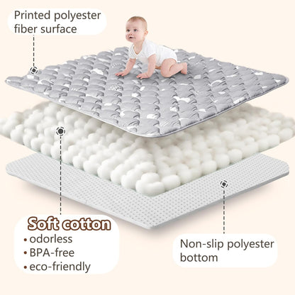Baby Play Mat, 50x50 Playpen Mat with Super Soft Touch, Activity Mats with Upgraded Anti-Slip Bottom, Machine Washable Crawling Mats for Floor & Picnic (Animal Alphabets)