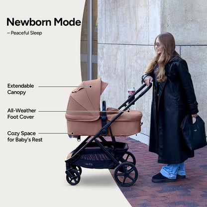 Mompush Baby Stroller, Convertible 2-in-1 with Bassinet Option, Infant Car Seat Compatible, Includes Adapter - Sturdy Full-Size Infant Stroller for Family Adventures