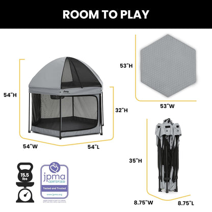Jeep Hexagon Pop Up Play Yard with Removable Canopy | Ideal for Indoor and Outdoor Use, Olive Green