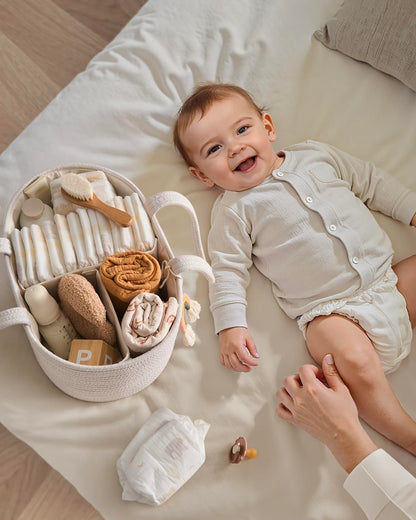 Blissful Diary Baby Diaper Caddy Organizer, Cotton Rope Diaper Caddy Basket, Large Storage Basket for Newborn Boys and Girls, Gift for Baby Shower List, Newborn Essentials, Earthy Rainbow