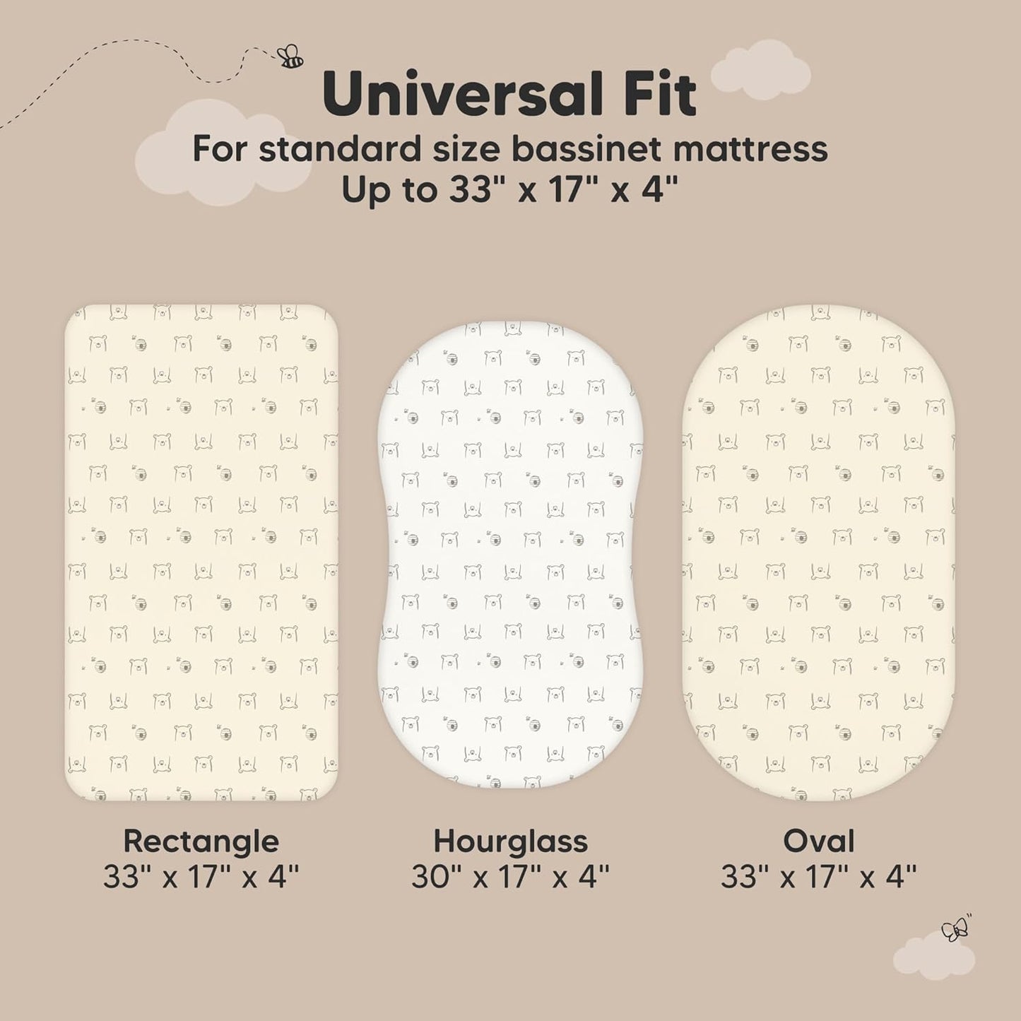 2-Pack Organic Bassinet Sheets for Girls, Boys - 100% Cotton Bassinet Mattress Sheets Compatible with Halo Bassinest Swivel Sleeper, Graco, Baby Delight, Chicco, Unisex Fitted Bassinet Sheets (Elly)