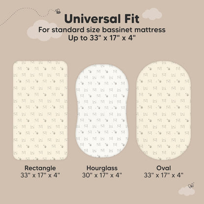 2-Pack Organic Bassinet Sheets for Girls, Boys - 100% Cotton Bassinet Mattress Sheets Compatible with Halo Bassinest Swivel Sleeper, Graco, Baby Delight, Chicco, Unisex Fitted Bassinet Sheets (Elly)