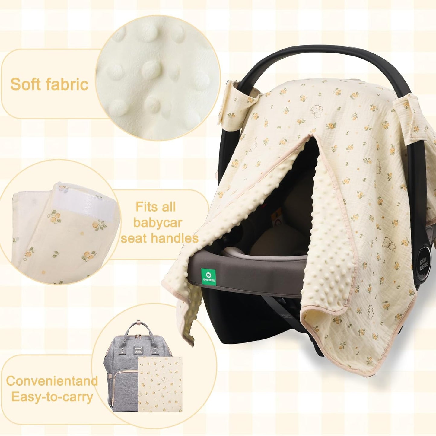 2-in-1 Baby Car Seat Cover & Canopy | Mom Nursing Cover, Easy Install Shield | Multi-Purpose for Winter Warmth & Summer Shade (Brown)
