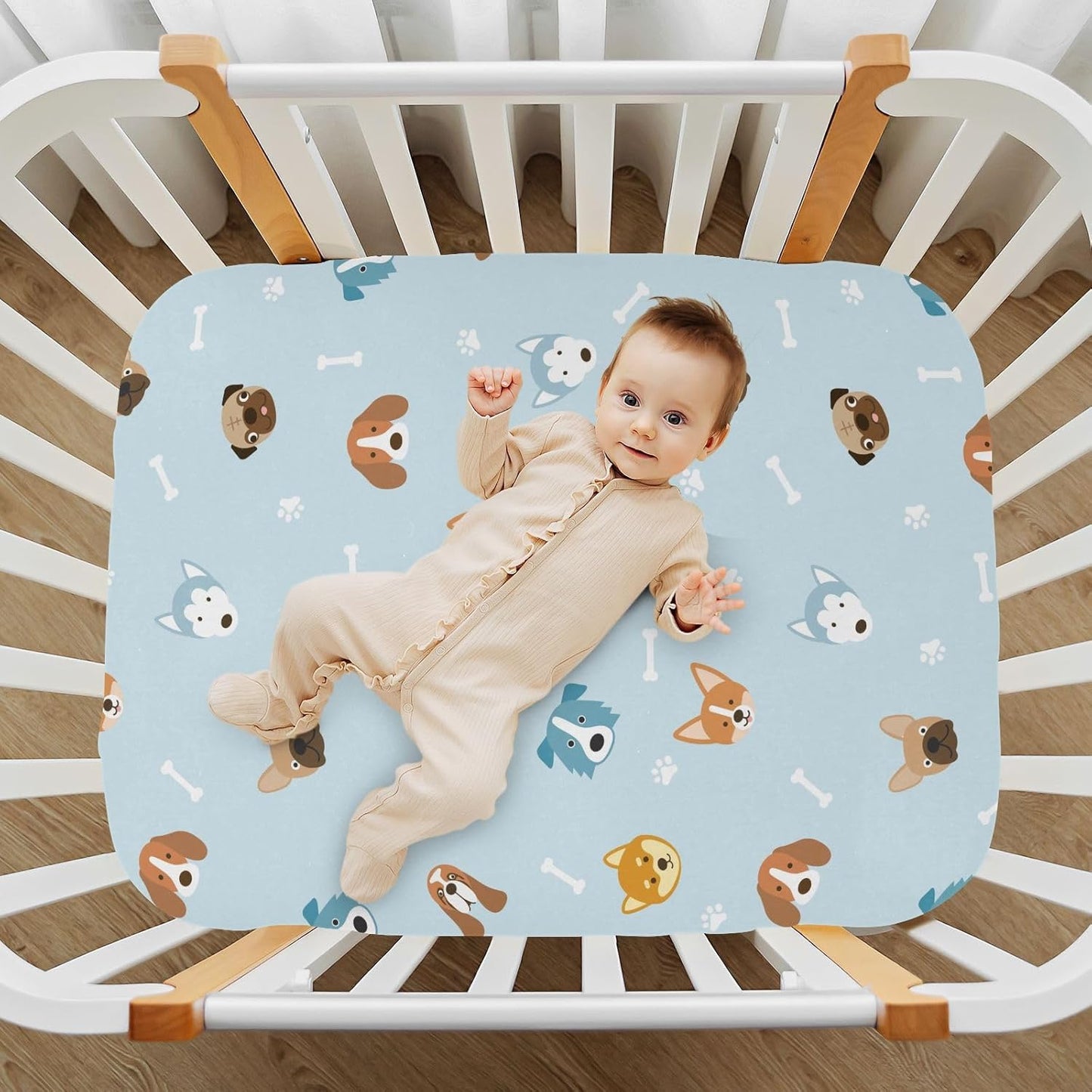 Fall Cute Mushroom Leaves Fitted Crib Sheets Stretchy Portable Playard Sheets for Baby Toddler, Breathable Soft Mini Crib Mattress 52 x 28 in for Boys and Girls